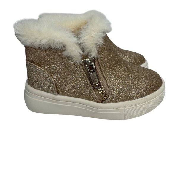 Kelly & Katie Lil Karina Toddler 5T Gold Glitter Ankle Boot Faux Fur Side Zipper - Picture 2 of 9